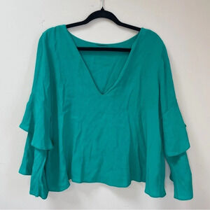 Topshop  Emerald green‎ flutter sleeve blouse 10